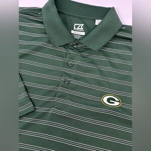 Cutter & Buck Shirt Mens Sz XL Green Striped CB DryTec Packers Golf Polo A6